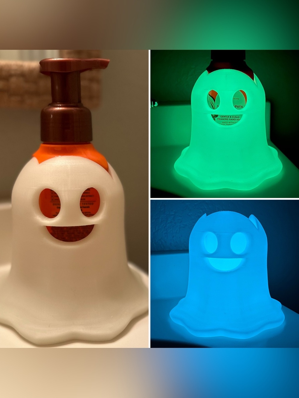 BLUE Glow-in-the-Dark Ghost Foaming Soap Holder for Bath & Body Works Bottles - Picture 6 of 6